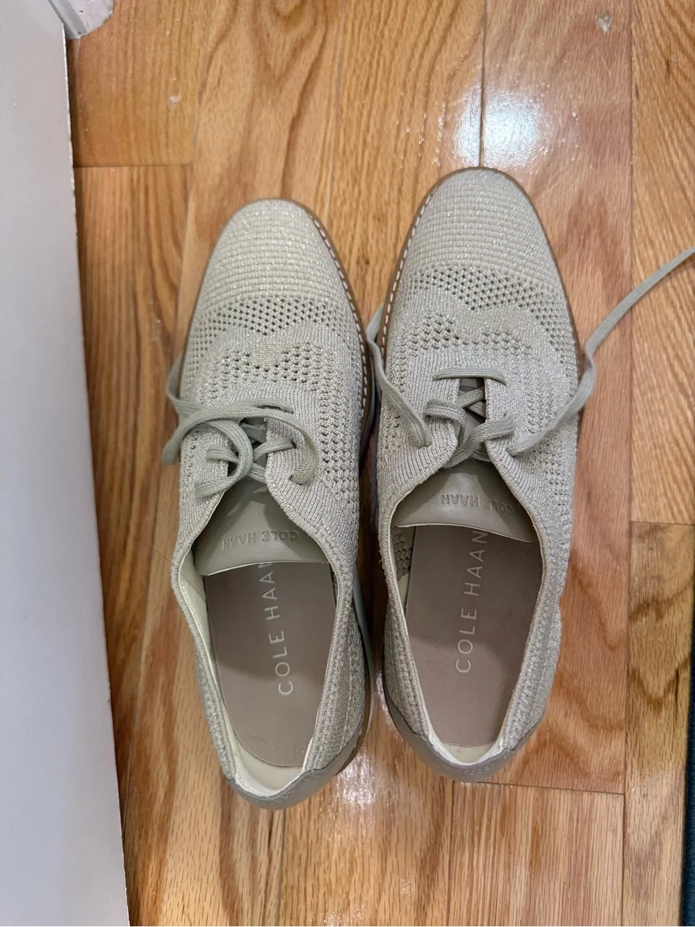 Cole Haan Knit Lace-Up Platform Oxfords - Beige